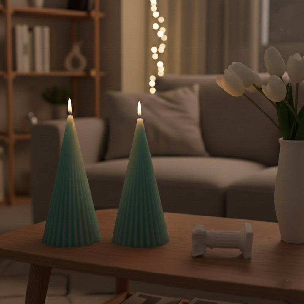 Light Green Cone Candle - Handcrafted Designer Decor
