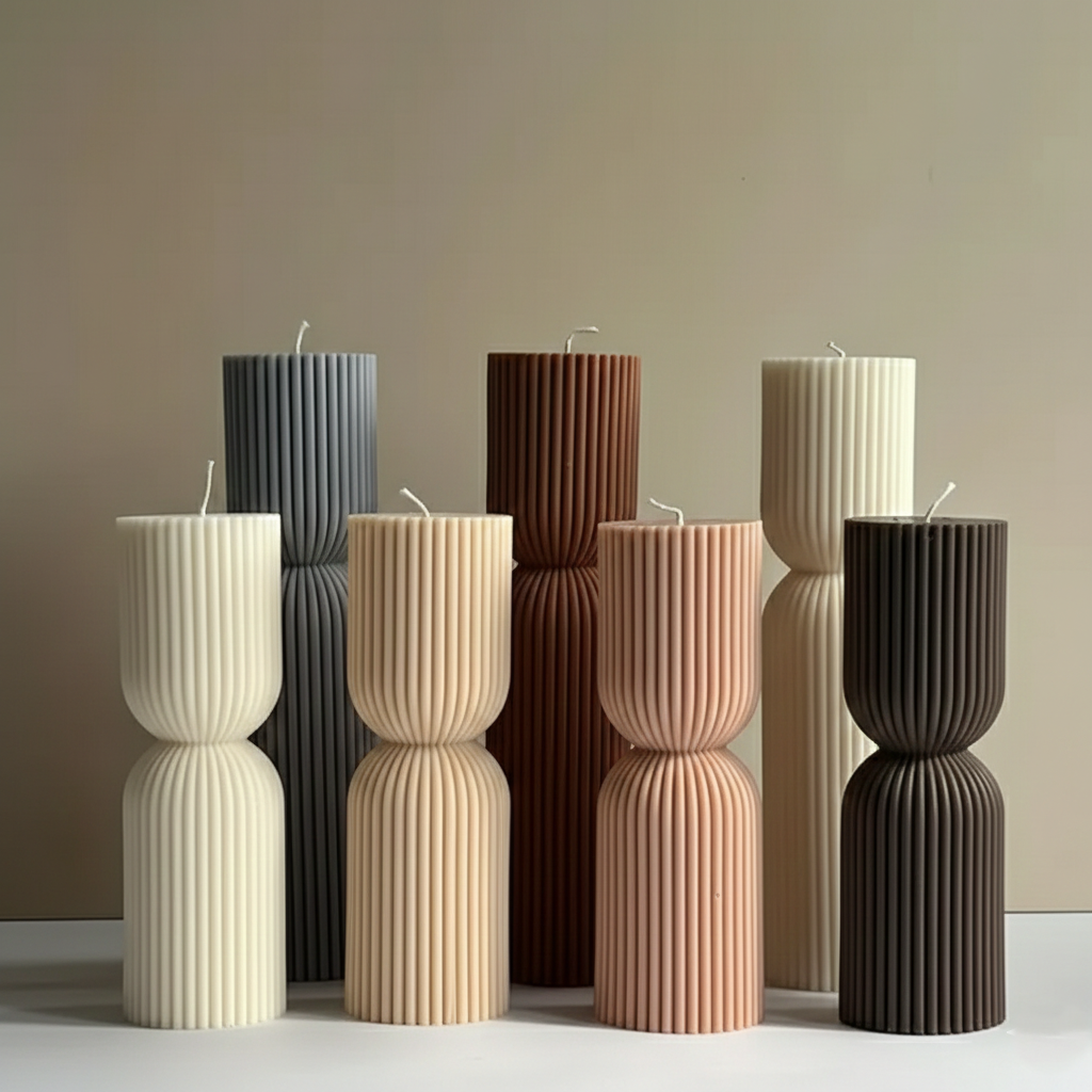 Elysian Pillar Duo – Handcrafted Ribbed Natural Wax Decorative Candles